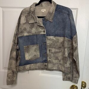 NWOT oversized POL Blue and Tan Jean Jacket with Military Style